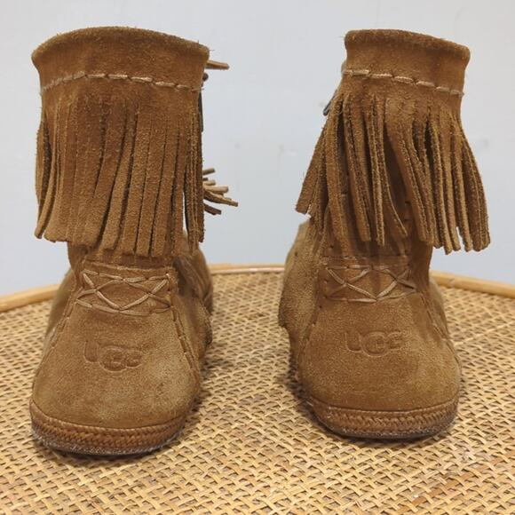 Ugg Kaysa Suede Moccasin Fringe Boots Unisex Size 5 (Women's 7) Tan Chesnut - Picture 5 of 9